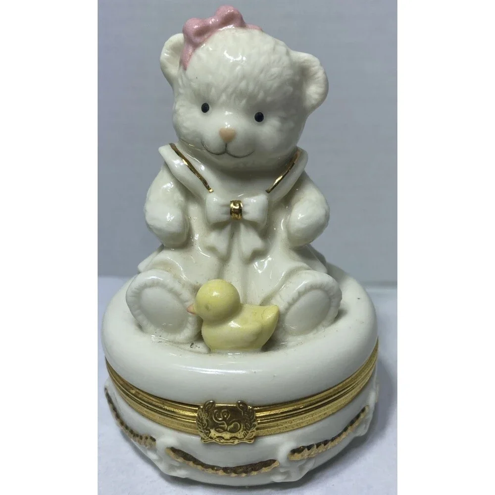 Vintage Teddy Bear Angel Sitting Sailor Girl Porcelain Hinged Trinket Box Lenox